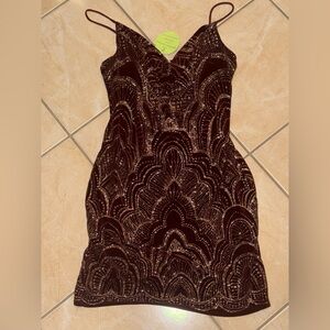 Windsor Black and Gold Mini Dress